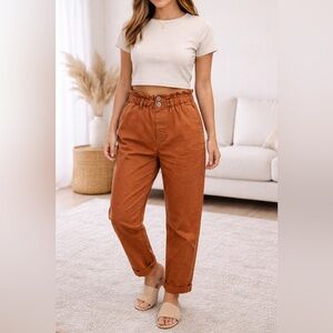 Terranova Paperbag Waist Pants Women’s Brown High Rise Tapered Casual